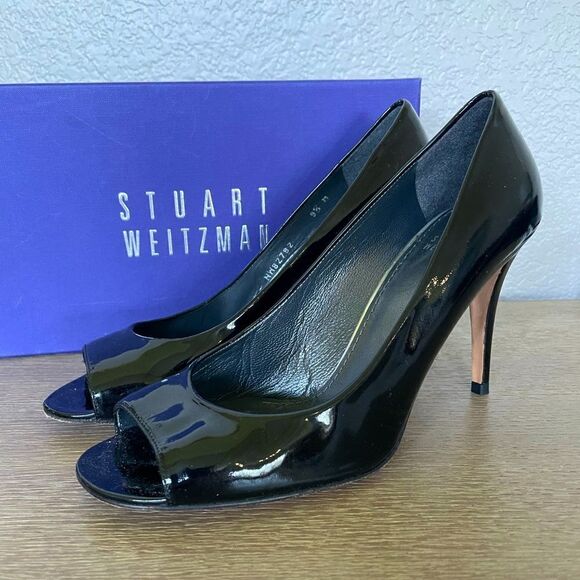 Stuart Weitzman Black Patent Stiletto Heels 9.5 - Picture 1 of 6